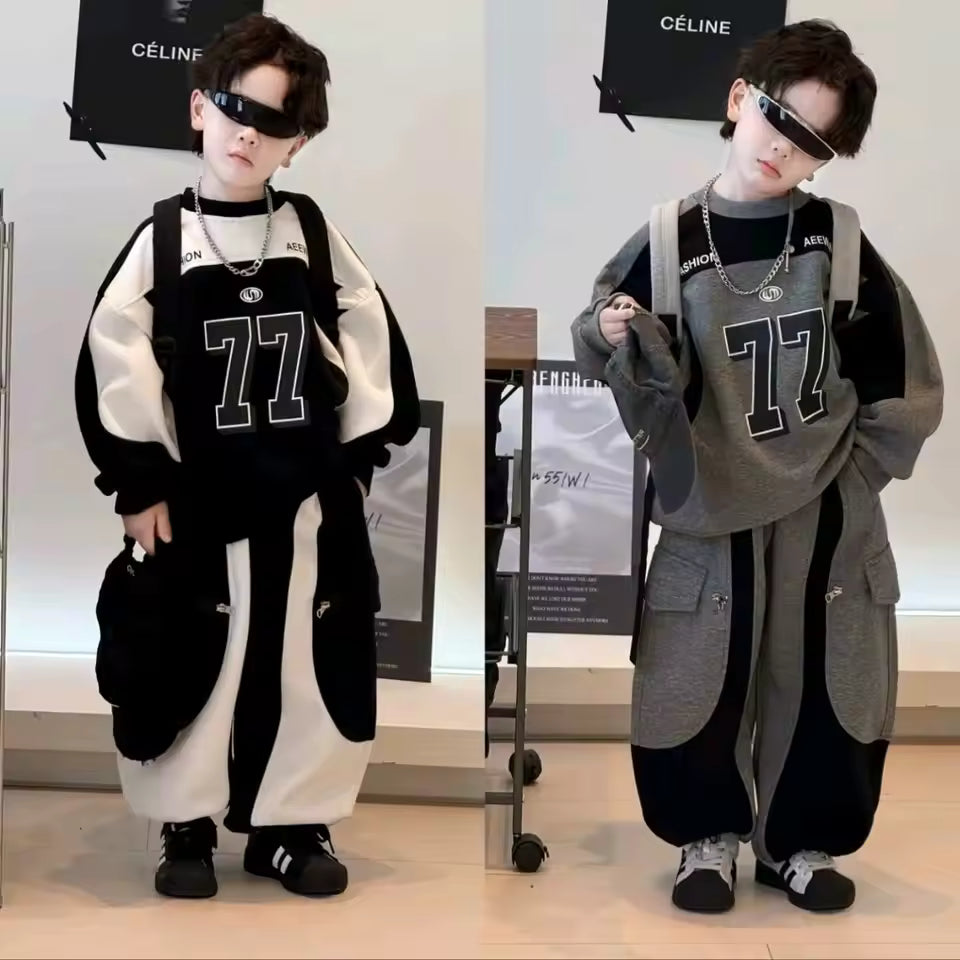 Kids "77" Varsity Streetwear Set – Oversized Sweatshirt & Joggers
