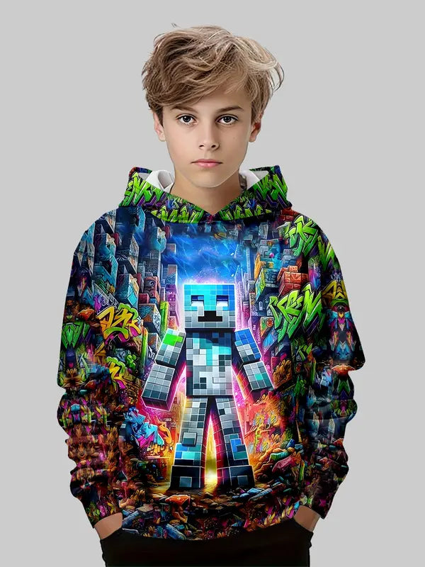 Kids 3D Print Minecraft Hoodie