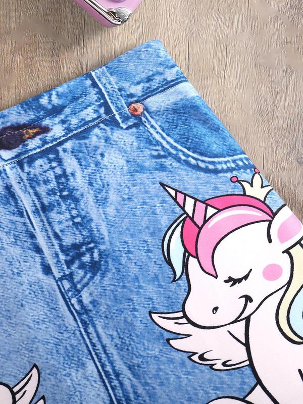Kids Cartoon Unicorn Print Denim Skirt