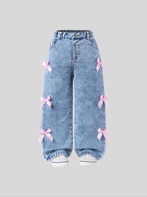 Kids Denim Bow Decor Jeans