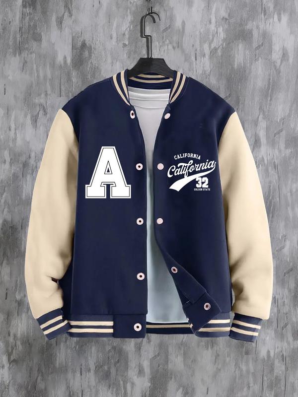 Kids Colorblock Letter Print Baseball Jacket