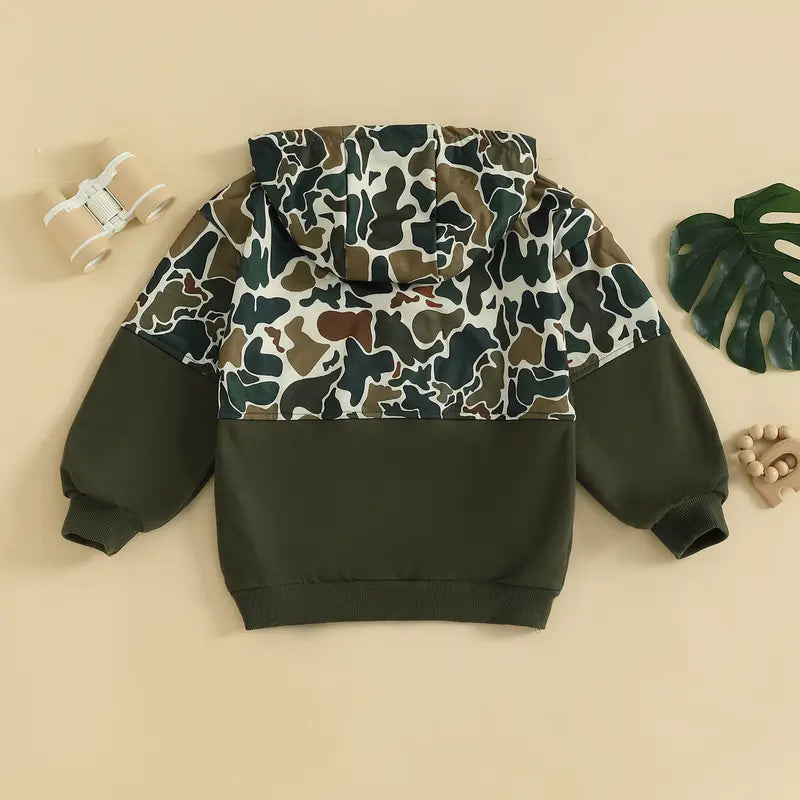 Kids Camouflage Half Zip-up Hooded Sweatshirt