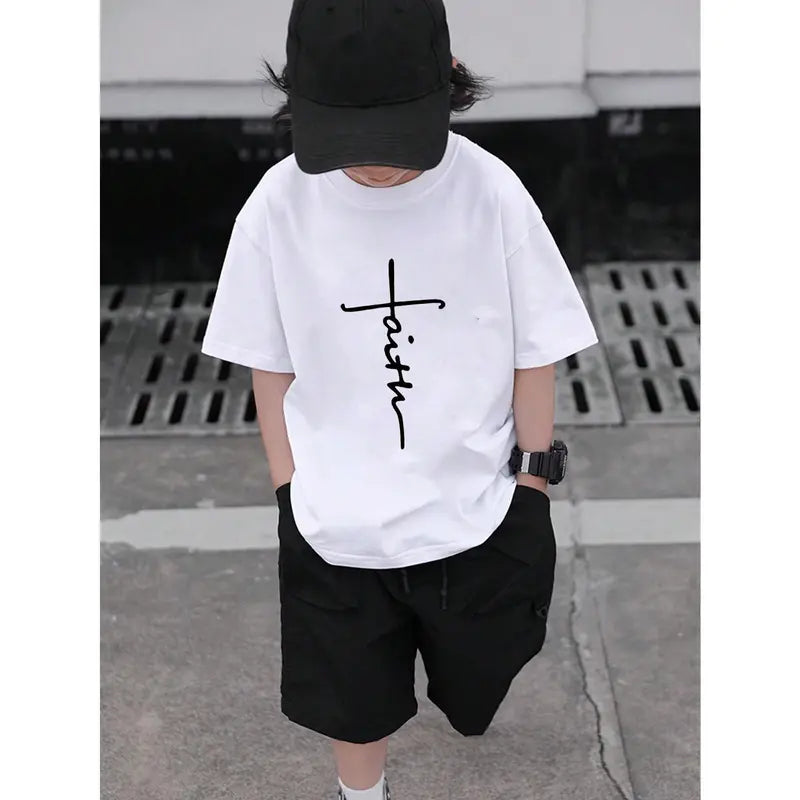 Kids "Faith" Print Crew Neck T-Shirt