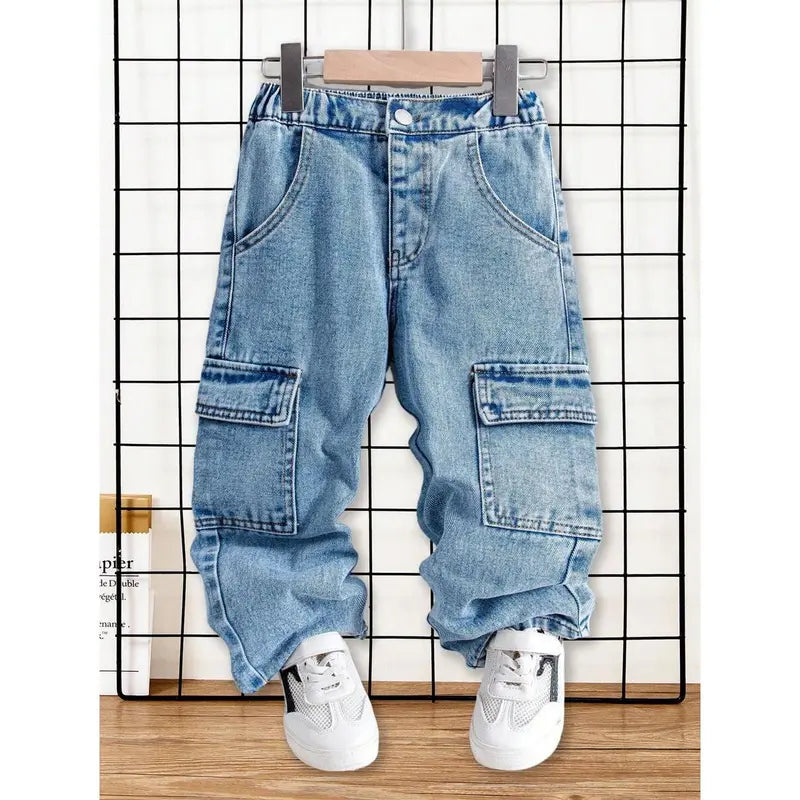 Kids Streetwear Loose Legged Patchwork Jeans