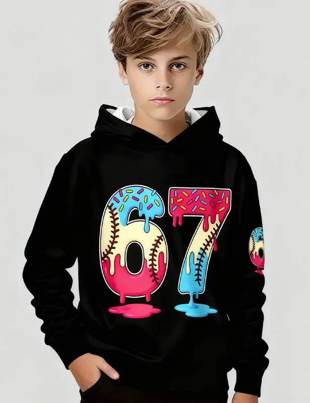 Kids 67 Donut Baseball Pullover Hoodie