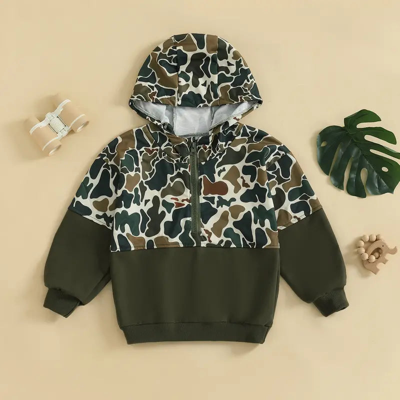 Kids Camouflage Half Zip-up Hooded Sweatshirt