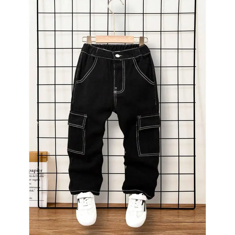 Kids Streetwear Loose Legged Patchwork Jeans